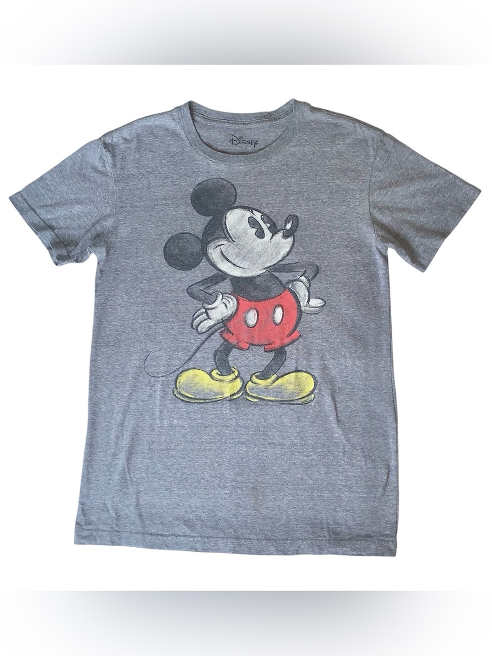 Disney Gray Mickey Mouse Men's Short Sleeve Casual Crew Neck T-Shirt Size SMALL
